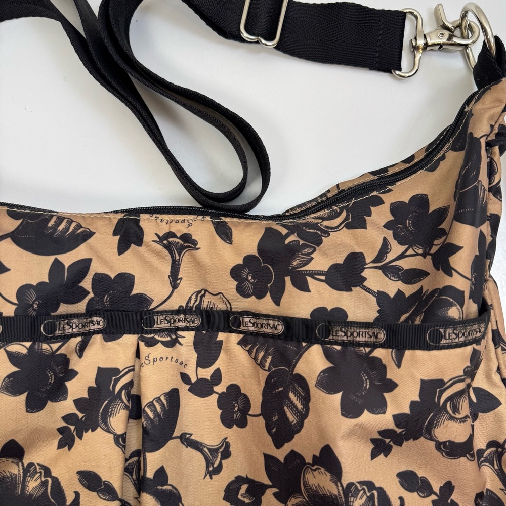 LeSportsac Baby Diaper Bag Floral Black Tan Nylon Changing Pad Adjustable Strap - Picture 3 of 14